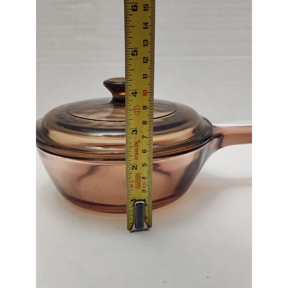 Corning Vision Ware Amber Pyrex Glass 0.5L Sauce Pan/Pot USA With Lid Used
